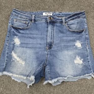 Wax Jean Blue Distressed Denim Shorts 3X  BUT FITS LIKE 1X